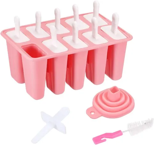 Moldes de silicona para paletas de hielo, sin BPA, 10 cavidades, fácil liberación, con 10 varillas reutilizables, embudo y cepillo de limpieza,