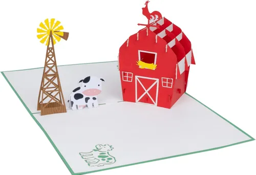 Miniatura 5 de iGifts And Cards Cow Barn 3D Pop Up Tarjeta de felicitación – Animales, molino de viento, granja, ganado, lácteos, sol, wow, diversión, mitad