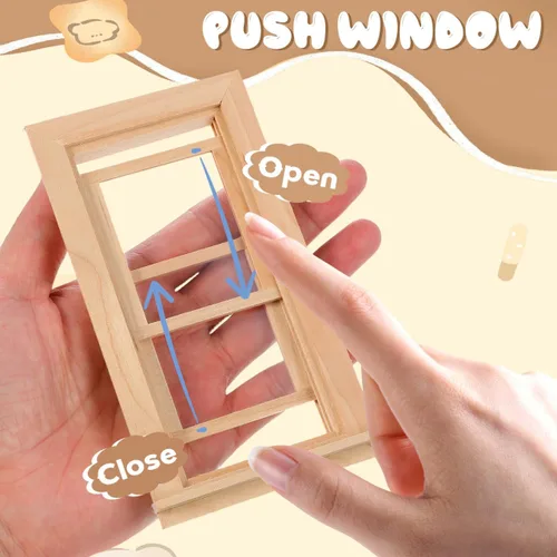 Miniatura 3 de Toyvian Ventana de madera para casa de muñecas, 1: 12 escala de casa de muñecas, mini marco de ventana, muebles de madera en miniatura