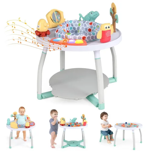 Miniatura 10 de BABY JOY Centro de actividades 5 en 1 para bebés, puentes y gorilas con juguetes extraíbles, luces y música, 3 alturas ajustables, centro de juego