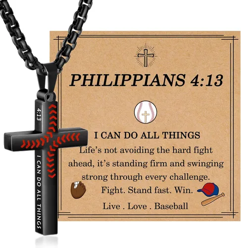 Miniatura 9 de Regalos de Pascua para niños y adolescentes, collares de cruz de béisbol para niños y hombres, de acero inoxidable que no destiñe, collar