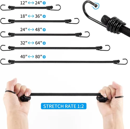 Miniatura 6 de Cuerda elástica resistente de 40 pulgadas con ganchos, correa de gancho elástico para exteriores, para campamento, lonas, tiendas de campaña
