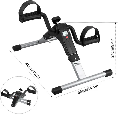 Miniatura 2 de Ejercitador de pedal plegable - Mini bicicleta estática con pedales para debajo de escritorio con pantalla LCD para entrenamiento de brazos