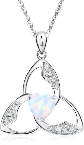 JUSTKIDSTOY Collar celta de plata de ley 925 con nudo celta de la Trinidad de ópalo collar con colgante de ópalo de buena suerte regalos irlandeses