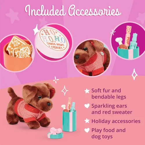 Miniatura 3 de Glitter Girls Accesorios para muñecas de 14 pulgadas - Juego de cachorros navideños - Juego de accesorios de 18 piezas y felpa de 6 pulgadas - Cama