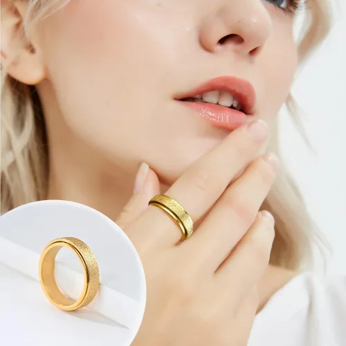 Miniatura 2 de 5 anillos giratorios chapados en oro de 18 quilates para la ansiedad, cadena de mariposa de acero inoxidable, con incrustaciones de circonita