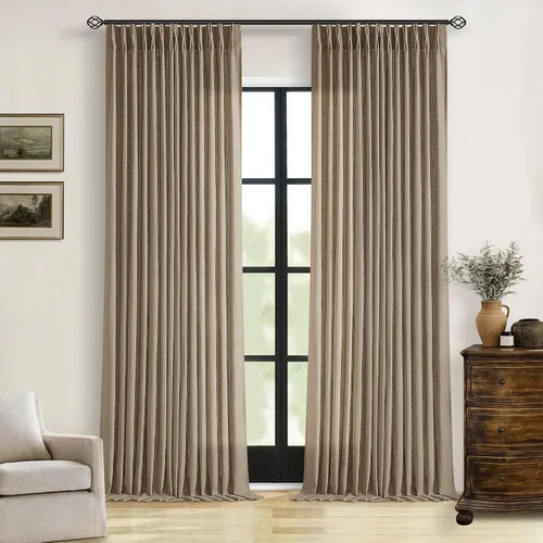 Miniatura 86 de Cortinas de lino natural con pliegues fruncidos de 120 pulgadas de largo para sala de estar, cortinas plisadas con ganchos y lengüeta trasera