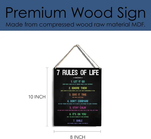Miniatura 6 de Decoraciones inspiradoras de oficina para el trabajo, arte de pared, 7 reglas de la vida, letrero colgante de madera motivacional para dormitorio