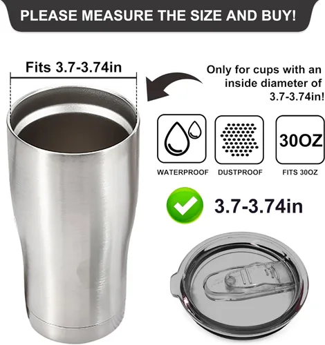 Miniatura 3 de 2 Tapas de Repuesto para Vasos de Acero Inoxidable de 30oz - Solo Reemplaza la Tapa con un Diámetro Superior de 3.91 Pulgadas