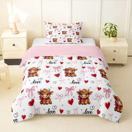 Miniatura 29 de Juego de ropa de cama de vaca de las tierras altas, edredón de ganado de las tierras altas, juego de edredón rosa floral de vaca occidental, juego