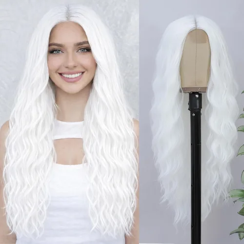 Miniatura 34 de Peluca larga rubia 613 para cosplay, peluca sintética de 28 pulgadas, parte media, regalos realistas, pelucas de fiesta para mujeres, uso diario
