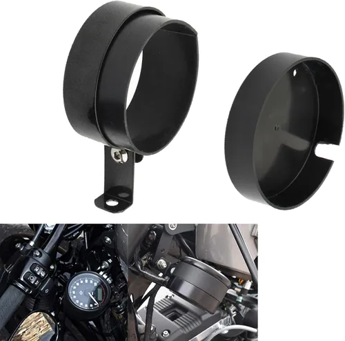 Miniatura 3 de Riloer Kit de soporte de reubicación de montaje lateral, 2 piezas de soporte de metal negro + soporte de instrumentos de motocicleta de fondo alto