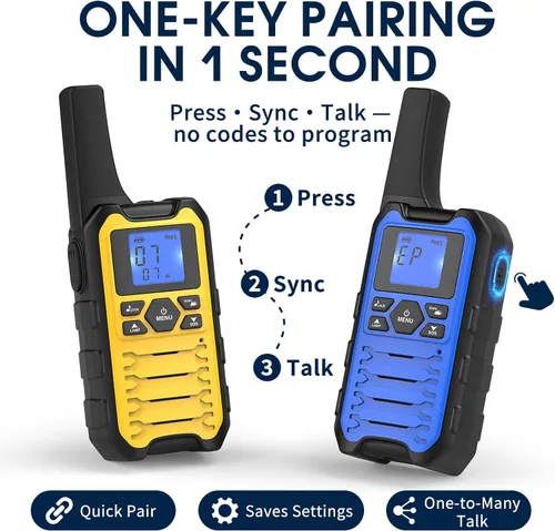 Miniatura 4 de Wishouse Walkie Talkies K15 de largo alcance para adultos, radios bidireccionales recargables, paquete de 2 unidades, 2 W FRS, 22 canales, USB-C