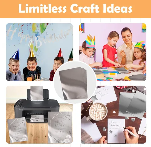 Miniatura 6 de Gift Boutique 60 piezas de papel de cartulina plateado metálico, hojas de tablero de aluminio, superficie con acabado espejo para invitaciones
