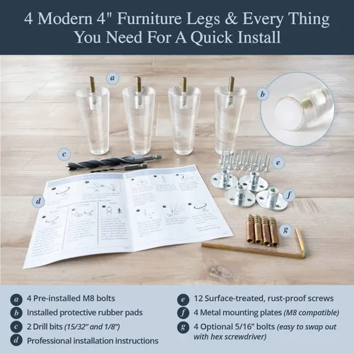Miniatura 4 de Patas acrílicas para muebles, patas de mediados de siglo para sofá, silla, mesa, tocador, cama, armario, otomana. Las patas de muebles son fáciles