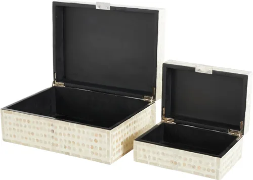 Miniatura 7 de Deco 79 Caja decorativa geométrica hecha a mano con concha de madreperla, mosaico de puntos, caja de almacenamiento para recuerdos, con acentos Crema