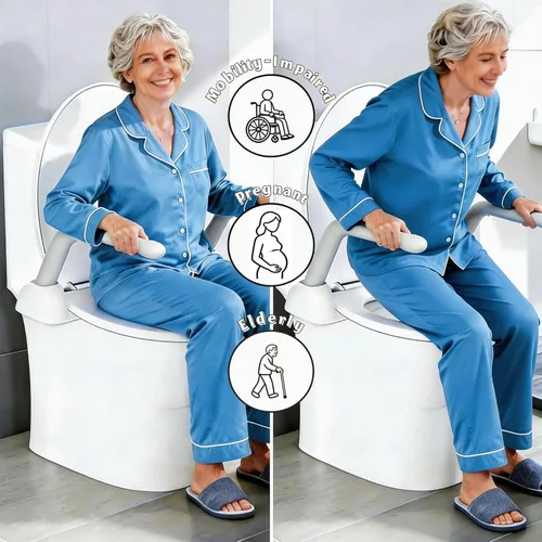 Miniatura 2 de Rieles de seguridad para inodoro para personas mayores, reposabrazos ajustables, ahorro de espacio, elegante y duradero, antideslizante y Gris