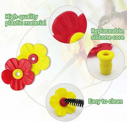 Miniatura 3 de Juego de 20 flores de repuesto para comedero de colibríes con 2 cepillos de limpieza, piezas de repuesto para colgar alimentación de colibríes al