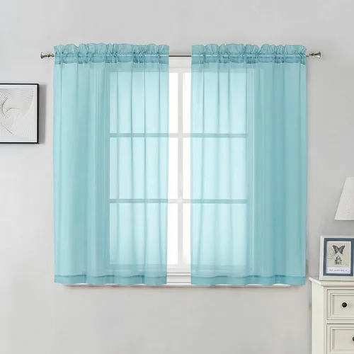Miniatura 27 de Aiyufeng 2 paneles de cenefa transparente negra de 14 pulgadas de largo, cortinas cortas negras transparentes para dormitorio, cortinas de cocina