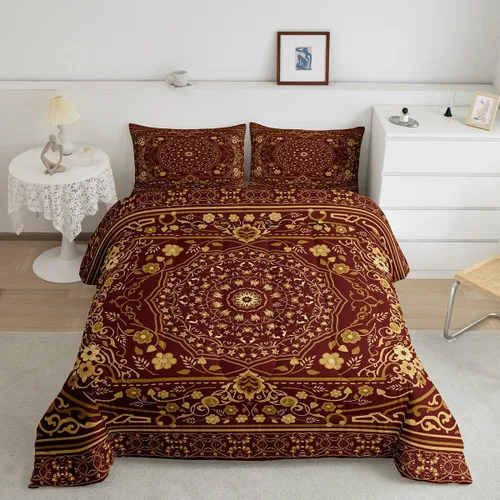 Miniatura 8 de Erosebridal Juego de edredón bohemio individual, juego de ropa de cama exótica bohemio, retro, azul, amarillo, degradado, rojo, floral, bohemio