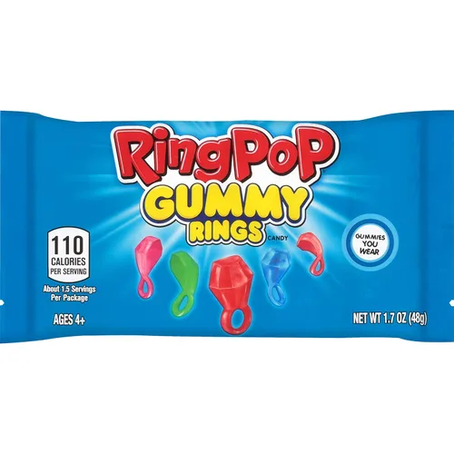 Ring Pop Anillos de gomitas – 16 paquetes individuales surtidos de sabores de caramelo de gomitas (bolsa de 1.7 onzas) – Caramelos divertidos para