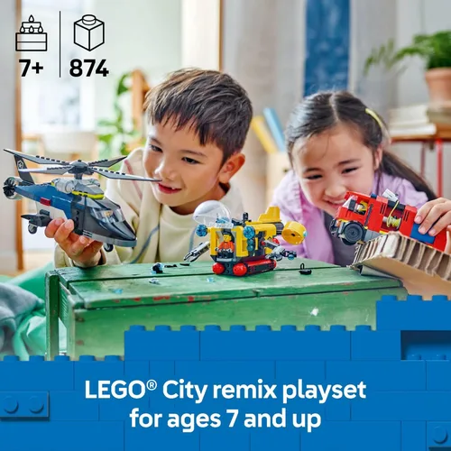 Miniatura 2 de LEGO City Helicopter, camión de bomberos y submarino Remix juguete para niños, 3 juguetes de construcción en 1 para niños y niñas, a partir de 7