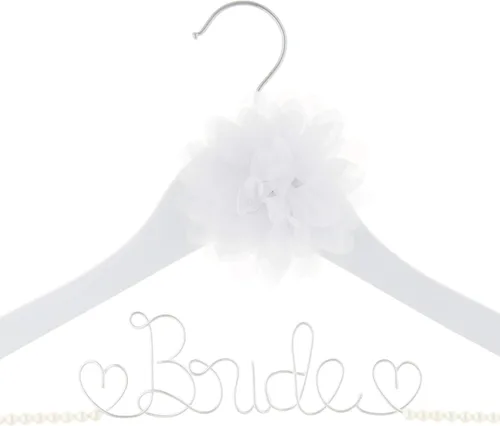 Miniatura 9 de Ella Celebration Bride to Be - Colgador de madera y alambre para vestidos de novia, vestidos (blanco con oro claro)