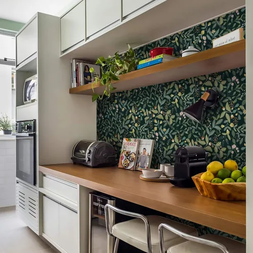 Miniatura 4 de Ismoon Papel tapiz verde para despegar y pegar, diseño bohemio floral y hojas en papel adhesivo grueso, papel adhesivo botánico oscuro, extraíble