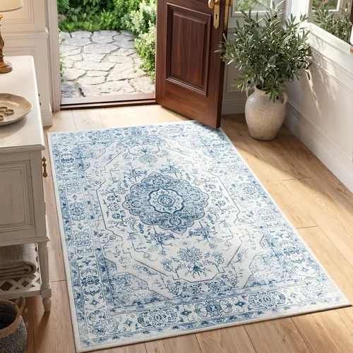 Miniatura 51 de jinchan Alfombra de área pequeña lavable floral vintage, alfombra de entrada simétrica de medio círculo de 2 x 3, alfombra de entrada suave de pelo