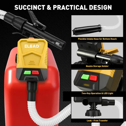 Miniatura 5 de Bomba de transferencia de combustible alimentada por batería, 3.2 GPM sin derrames, bomba de sifón portátil de gasolina con 3 adaptadores, manguera