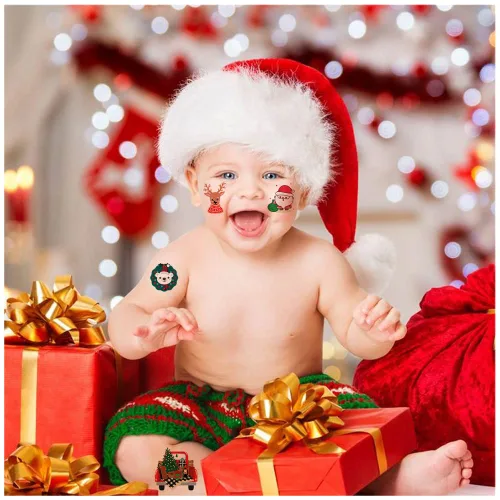 Miniatura 4 de Tatuajes temporales de Navidad con purpurina para niños, 12 hojas de tatuajes navideños con purpurina para niños y niñas, regalos de fiesta