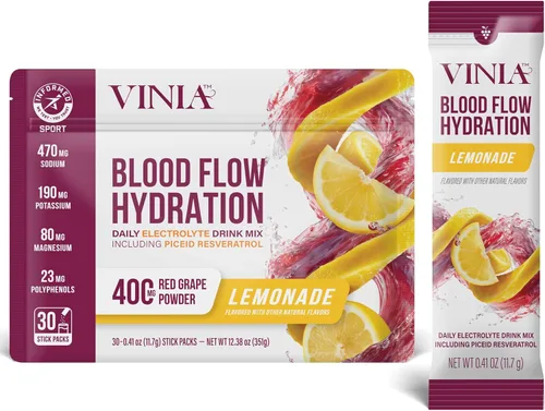 Miniatura 13 de VINIA Mezcla de polvo de hidratación de electrolitos Resveratrol Aumenta el flujo sanguíneo y la circulación Sal marina, agua de coco, potasio