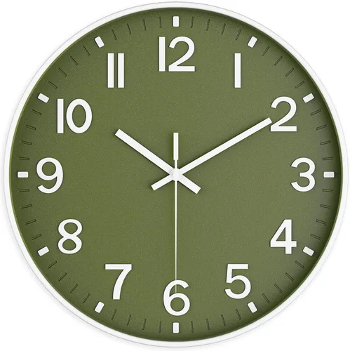 Miniatura 8 de Reloj de pared silencioso sin tictac, funciona con pilas, moderno reloj de pared analógico verde oliva para sala de estar, cocina, oficina