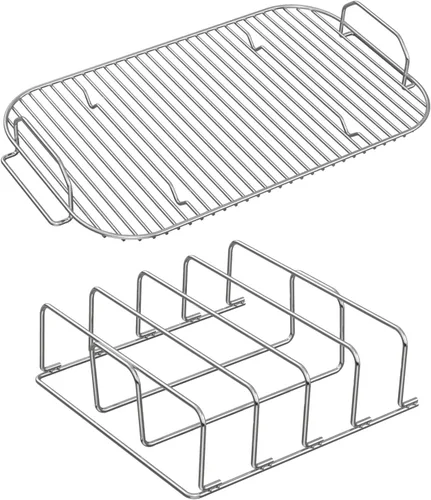 Miniatura 8 de Kit de accesorios para freidora de pollo de pavo, soporte para pollo con gancho elevador de mango de alambre cromado, estante vertical para asar