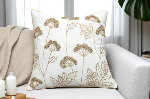 Miniatura 5 de Rudransha Funda de almohada bordada a mano con flores silvestres, 18 x 18 pulgadas, algodón marfil, floreciente