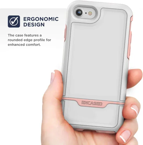 Miniatura 3 de ENCASED Rebel Armor - Funda protectora para iPhone SE (SE2 SE3 / 2020, 2022) Funda protectora de cuerpo completo (blanco/rosa)