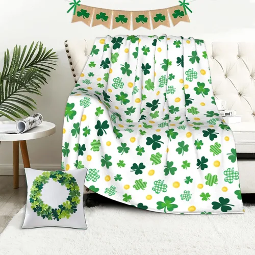 Miniatura 5 de Manta del día de San Patricio con trébol de shamrock, manta de franela para arrojar de 40"x50" de trébol de la suerte, regalo para adultos y niños