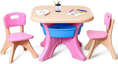 Costzon, juego de mesa y 2 sillas para niños, para arte con cubos de almacenamiento desmontables, fuerte capacidad de carga, livianos, muebles de