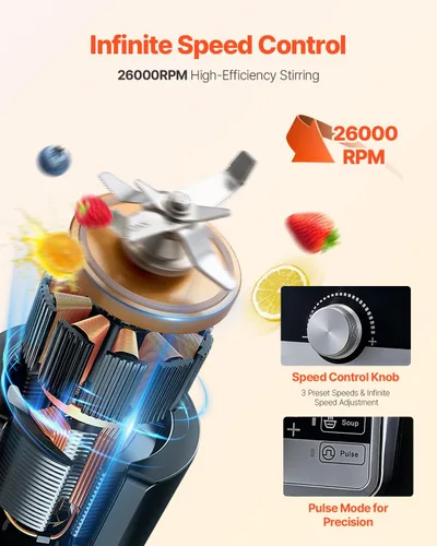 Miniatura 2 de VEVOR Licuadora Profesional para Batidos, 118 oz 1400W, con Motor Potente, Licuadora Multifuncional para Procesamiento de Alimentos con Cubierta