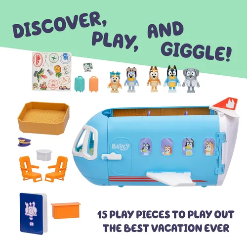 Miniatura 3 de Bluey Juguete de avión transformable 3 en 1 para niños, se convierte en centro turístico y barco, juguetes de avión para niños de 5 a 8 años