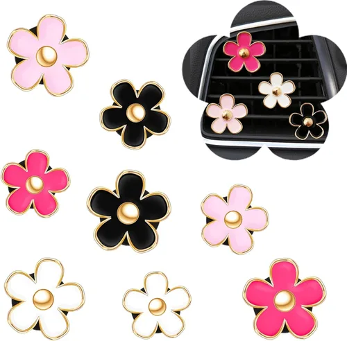 Miniatura 10 de Clips de ventilación para ambientador de auto con flores de margarita, 4 piezas de lindos accesorios para auto para mujeres, decoración femenina