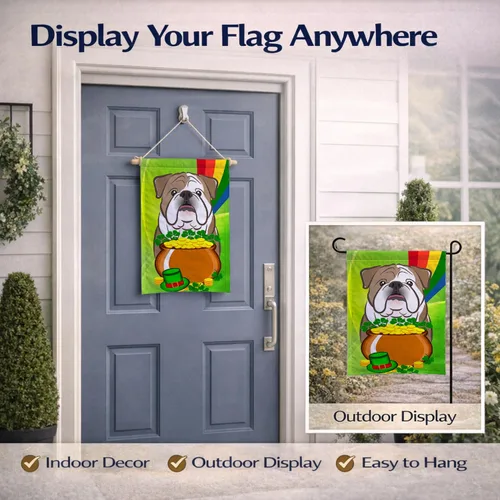 Miniatura 8 de Caroline's Treasures BB1963GF Bandera de Bulldog Inglés para el Día de San Patricio para el jardín, bandera decorativa para patio exterior, patio