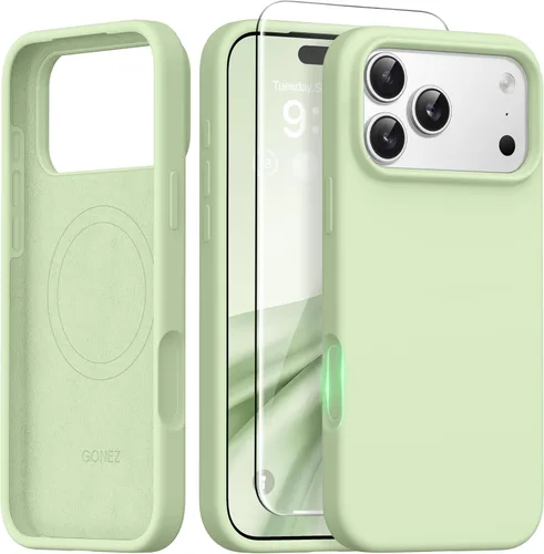Miniatura 56 de GONEZ Funda de silicona para iPhone 14 Pro Max, compatible con MagSafe, con protector de pantalla + protector de lente de cámara, silicona líquida a