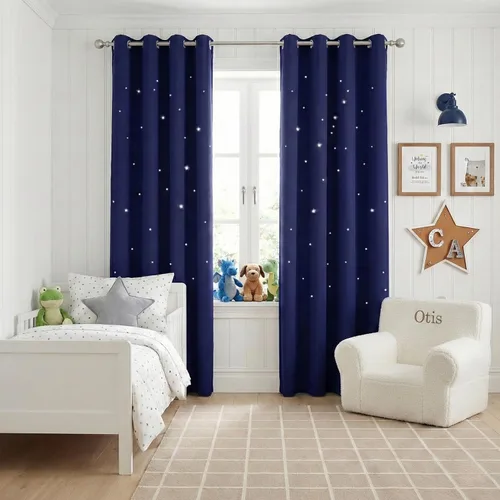 Miniatura 14 de NICETOWN Cortinas infantiles perforadas, cortinas marroquíes con estrellas azules para dormitorio de niñas, gruesas y suaves, para oscurecer la Azul