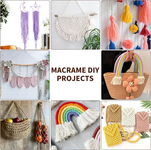 Miniatura 5 de Cordón de algodón macramé 5mmx109 yardas 4 hebras, Munzong Natural hecho a mano 4 cuerdas de algodón trenzadas para colgar en la pared, tejido