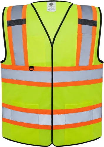 Miniatura 8 de Dazonity Chaleco de seguridad con múltiples bolsillos, 5 piezas, reflectante y de alta visibilidad para el trabajo, construcción, estacionamiento