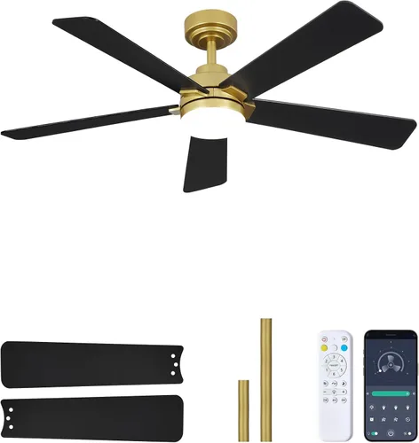 Miniatura 13 de Ventilador de techo de 48 pulgadas con luces y control remoto, montaje de varilla descendente, compatible con techo inclinado hasta 15°, motor CC