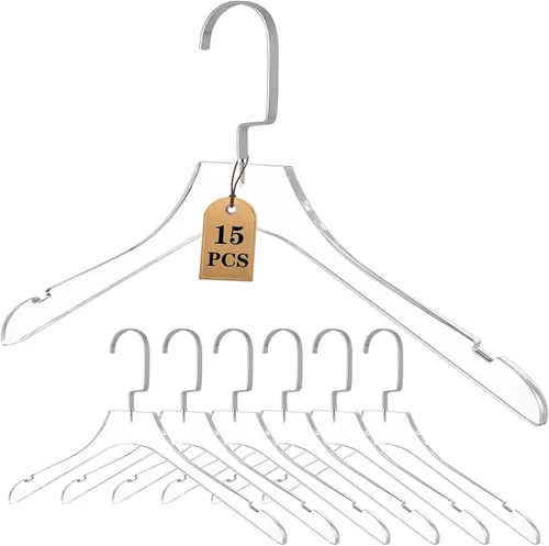 Miniatura 8 de Besser - Perchas acrílicas transparentes, paquete de 15 unidades, perchas acrílicas de alta calidad transparentes con ganchos dorados, perchas