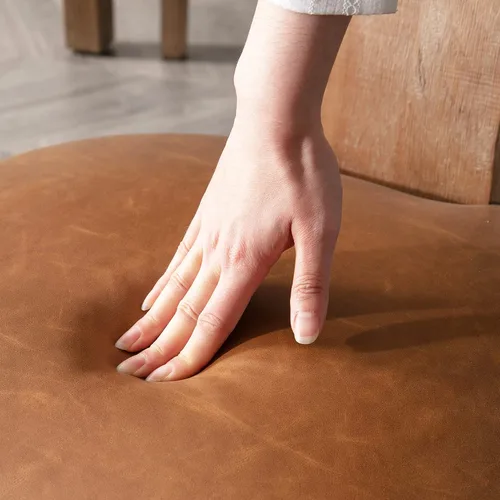Miniatura 5 de RIVOVA - Juego de 2 sillas de comedor modernas de mediados de siglo, de cuero sintético tapizado con borde de cabeza de clavo, sillas laterales