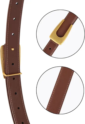 Miniatura 285 de Cinturón de cuero clásico con hebilla de metal para mujer con vestido de jeans